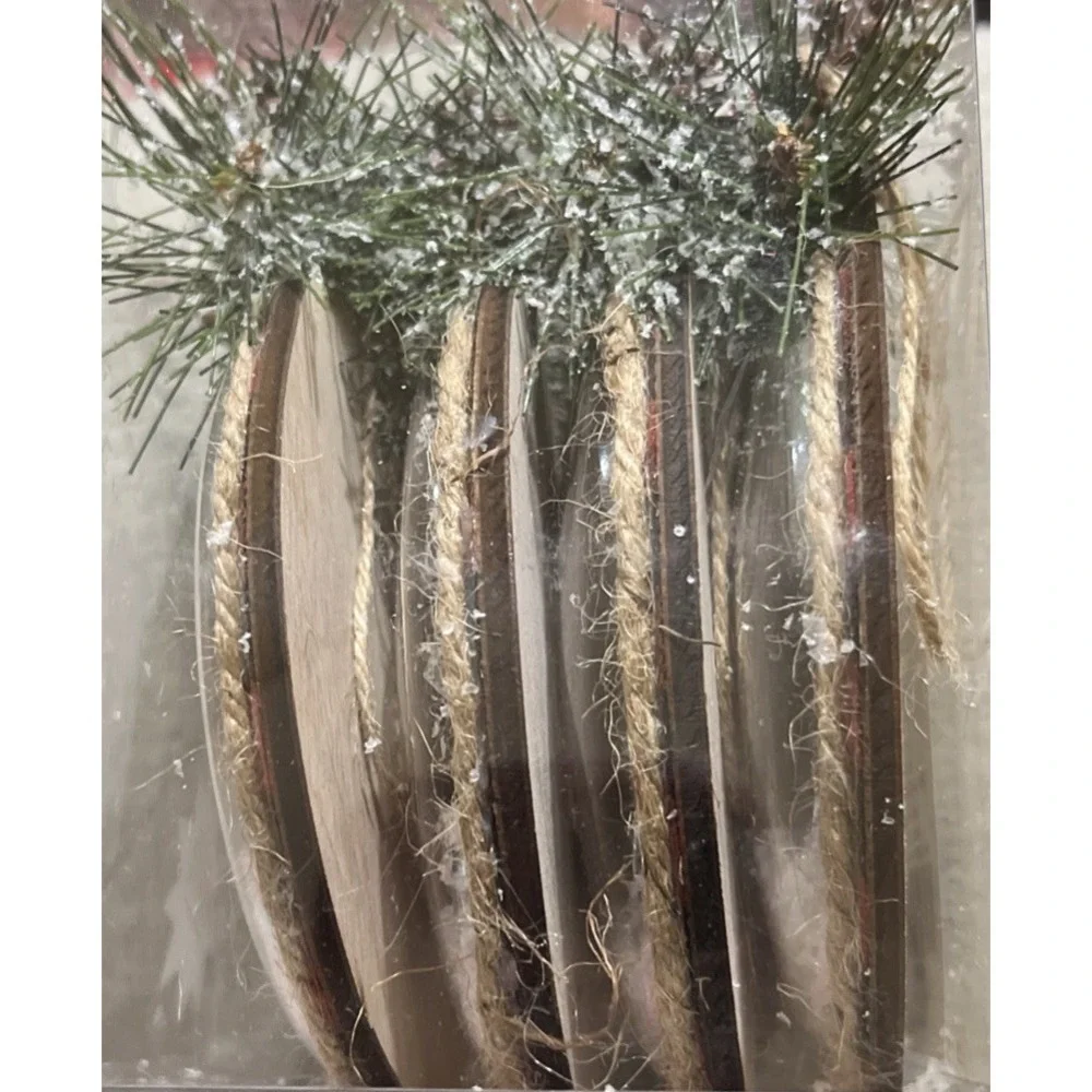 New Set Of 4 Snow Globe Plaid Deer Christmas Ornament Pine‎ Berries Farmhouse 4